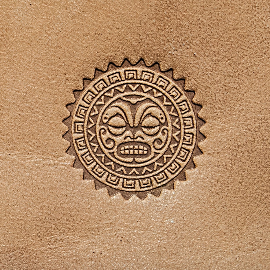Leather Stamp : Aztec face 2 - Delrin Material