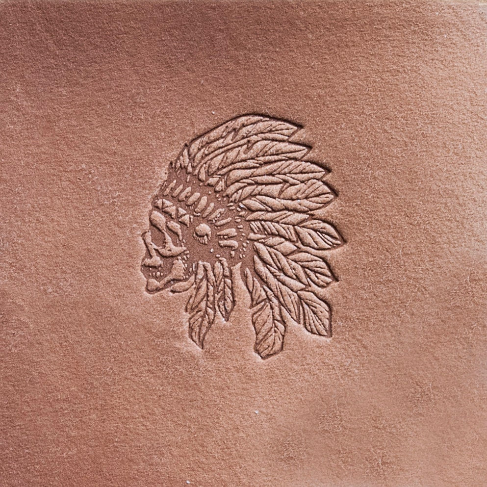 Leather Skull with feathers 1 - Delrin Material