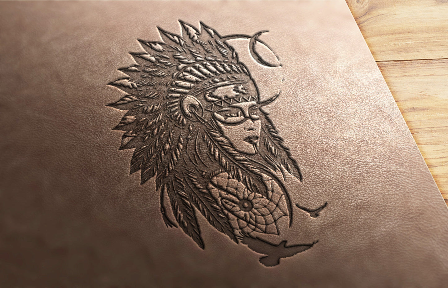 Leather Stamp, Indian girl face #1, native motif - Delrin Material