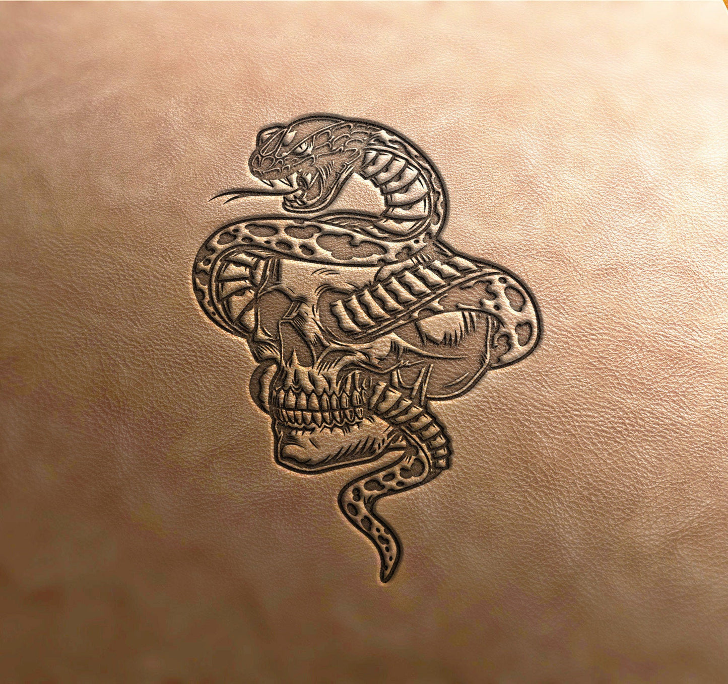 Leather Stamp : Skull with snake - Delrin Material