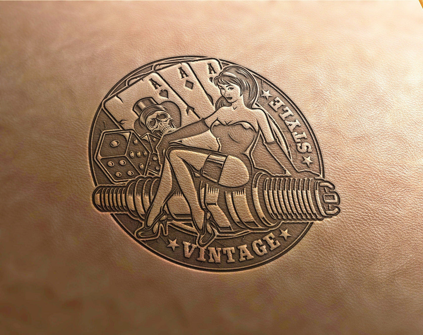 Leather Stamps Vintage, pin-up girl - Delrin Material