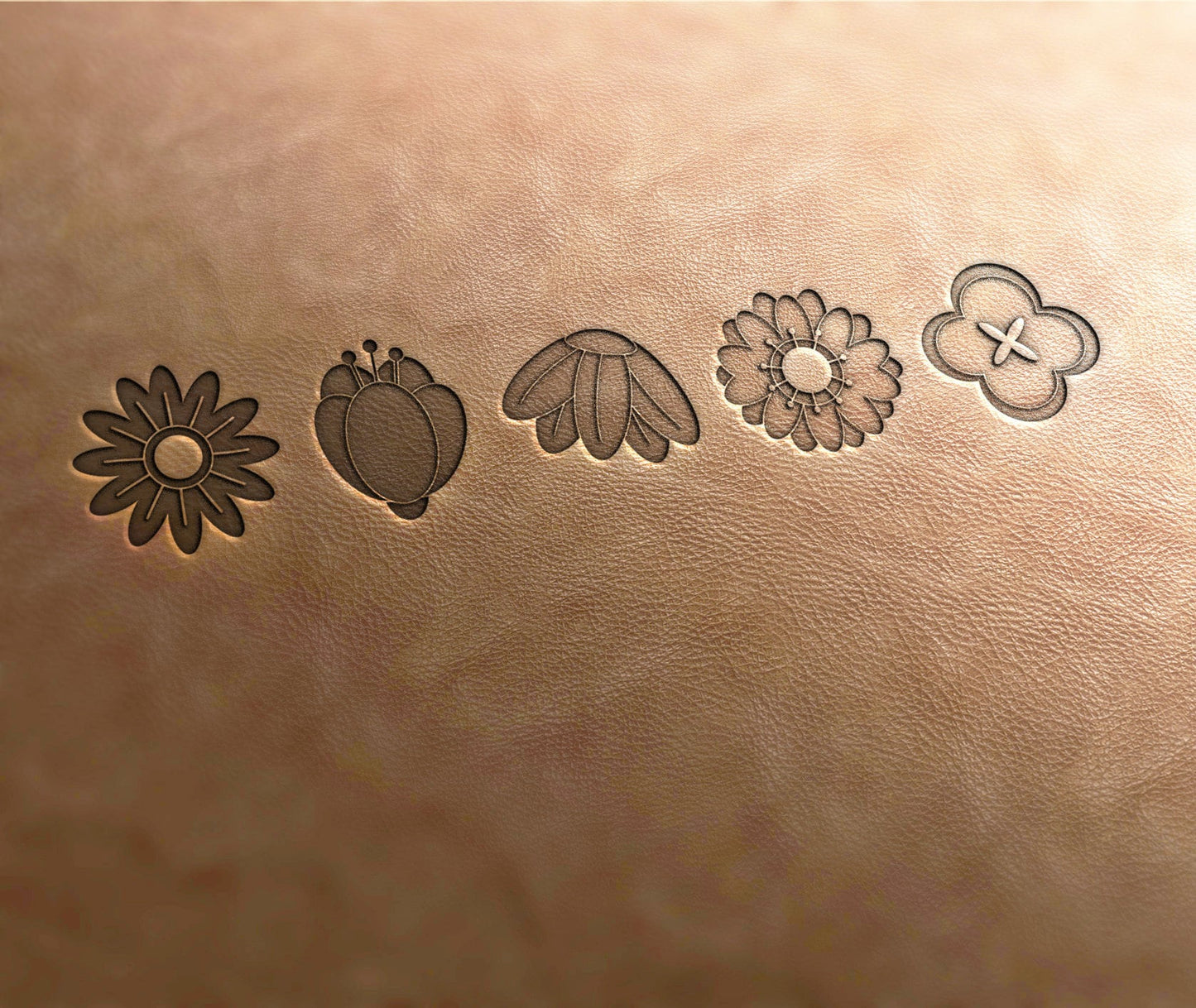 Leather Stamp : Set of 5 separate flowers - Delrin Material