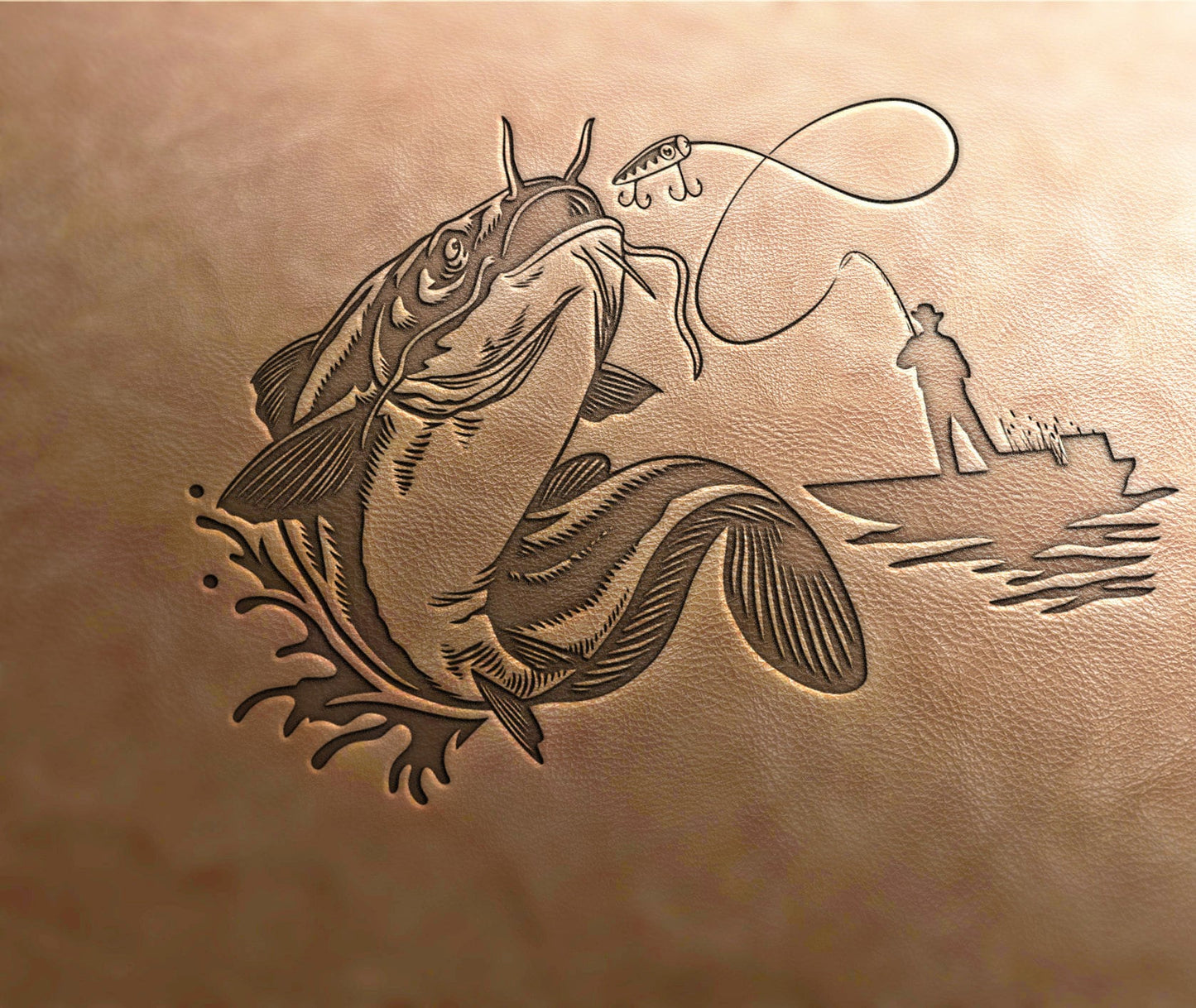 Leather Stamp : fish, fisherman - Delrin Material