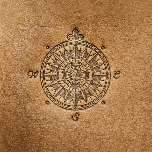 Leather Stamp: Wind Rose 2 compas, passport - Delrin Material