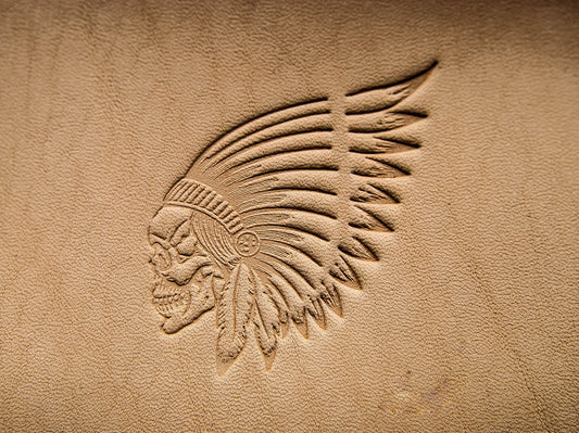 Leather stamp skull with feathers stamp - Delrin Material