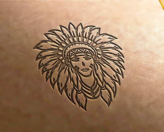 Leather Stamp : Indian girl face 3 - Delrin Material