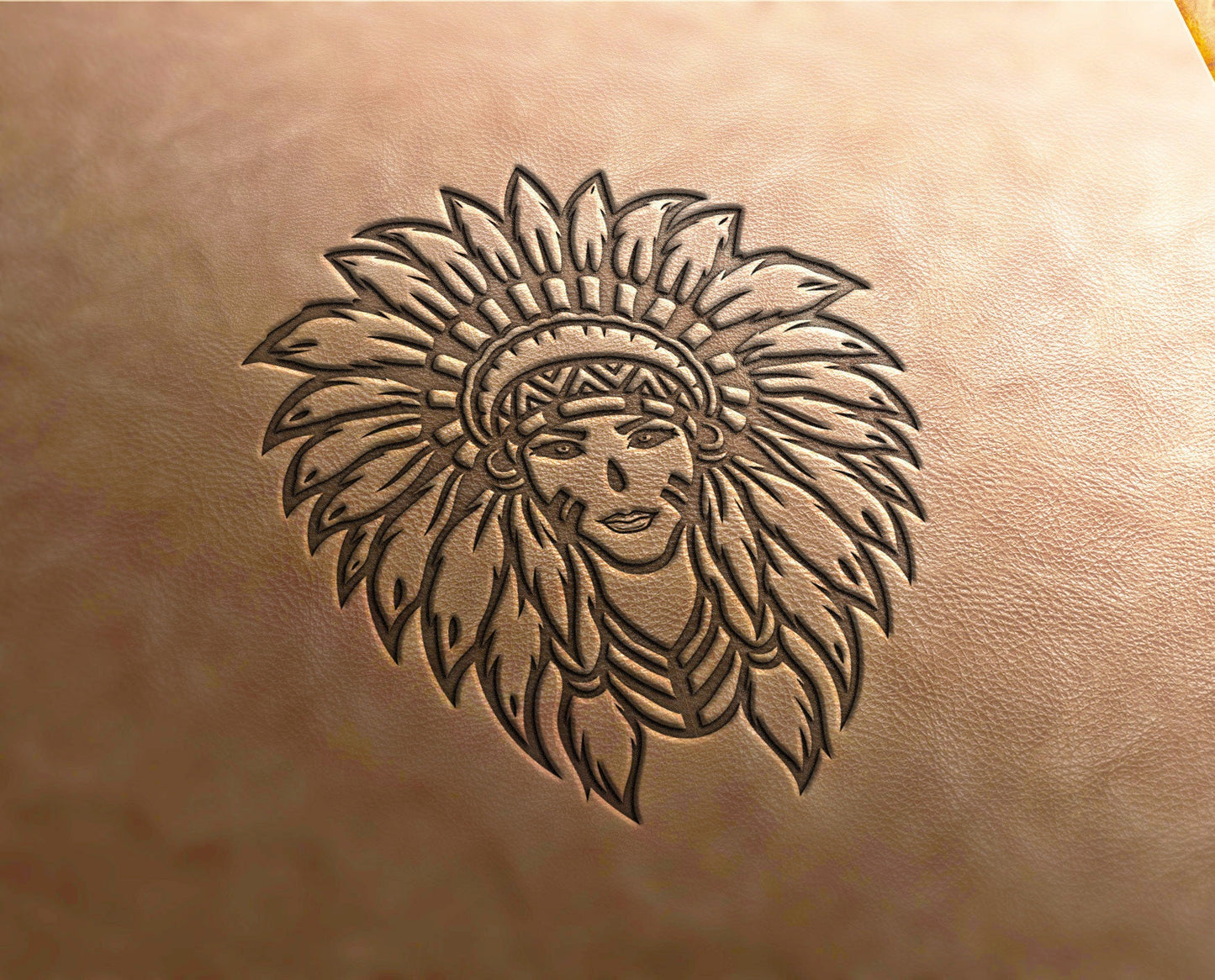 Delrin Leather Stamp, Indian girl face #3, native motif