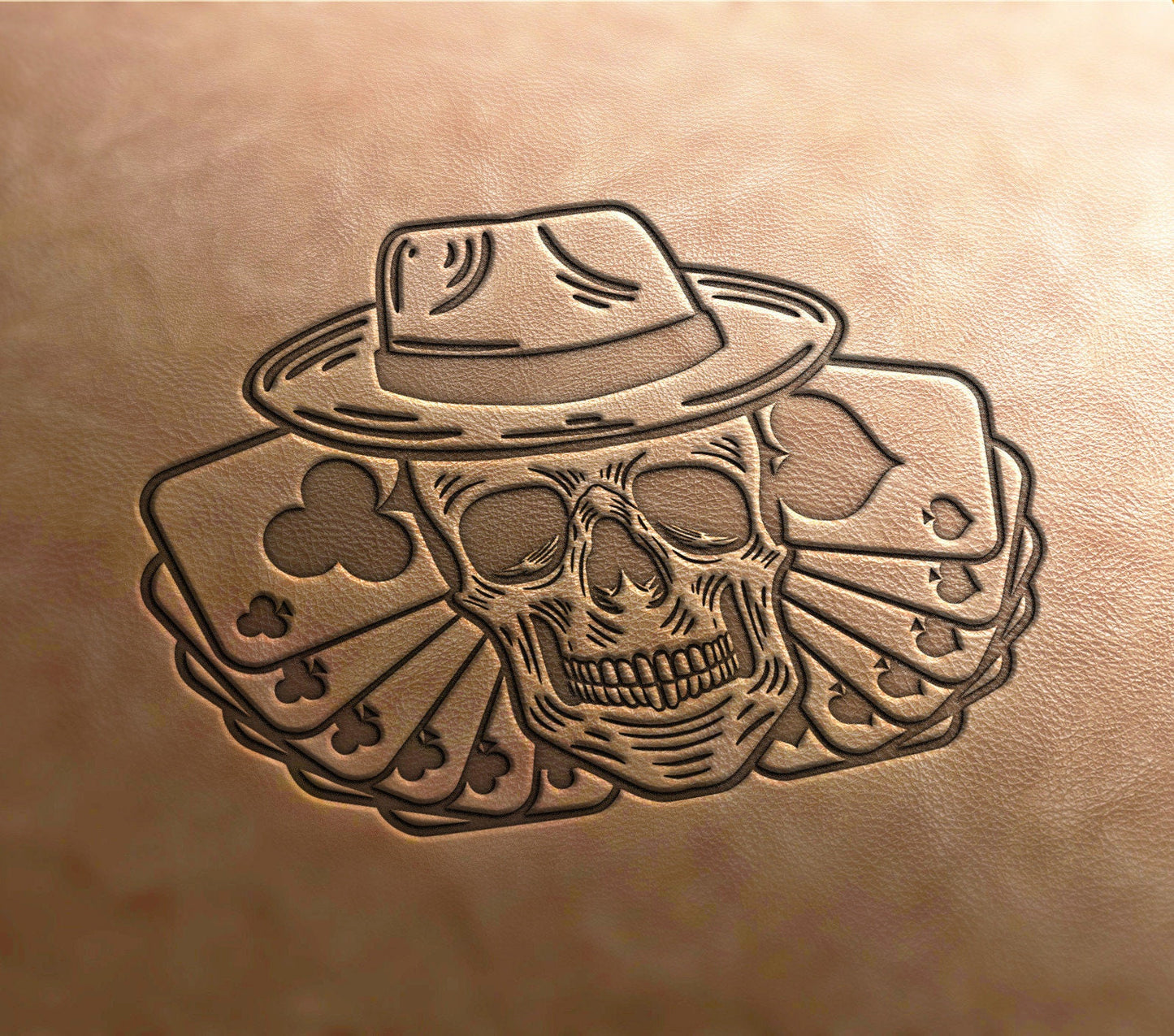 Leather Stamp: Skull with cards