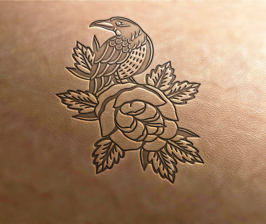 Leather Stamp : raven with rose - Delrin Material