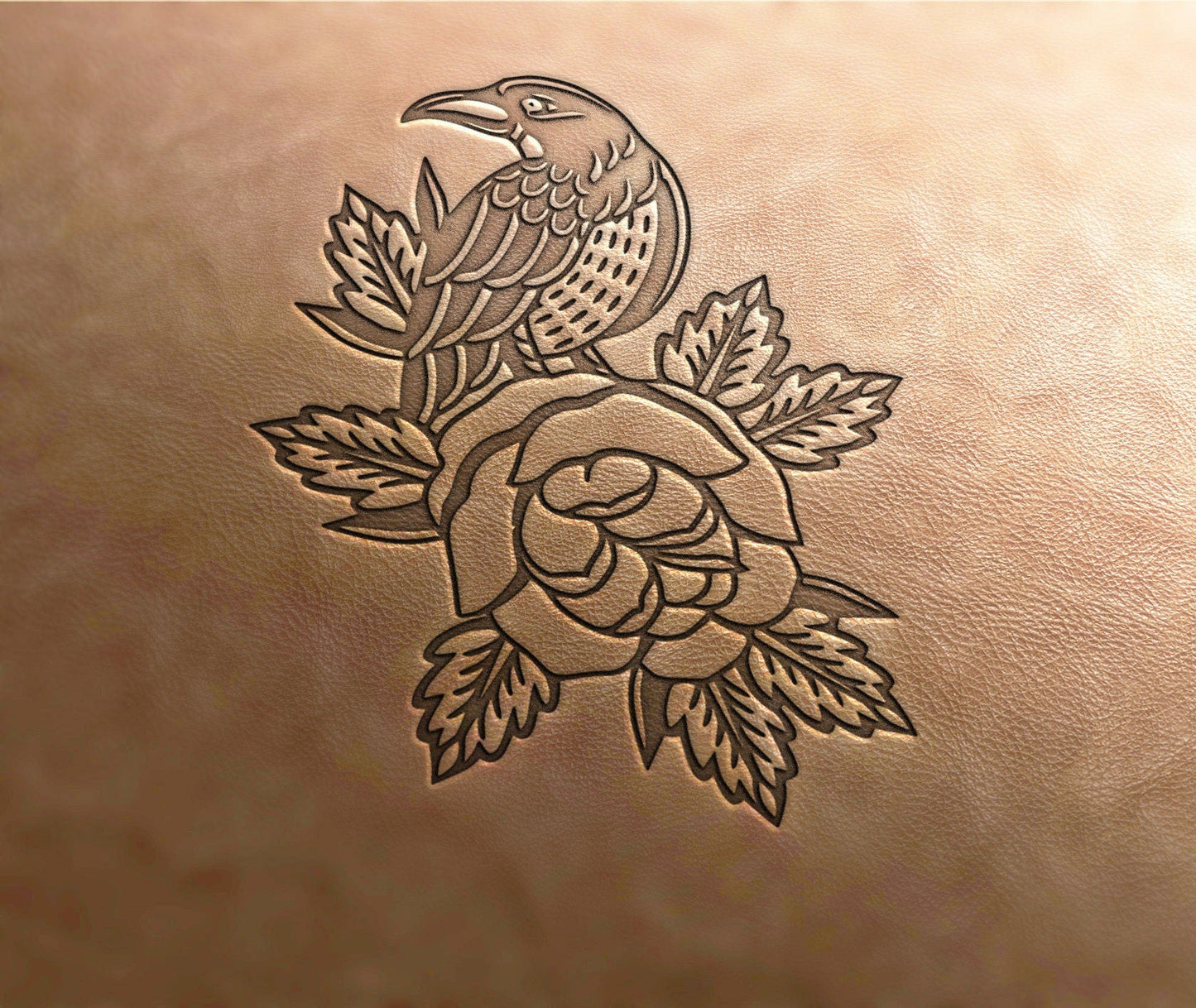 Leather Stamp , raven with rose - Delrin Material
