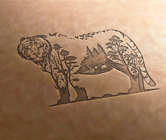 Leather Stamp : Tiger landscape - Delrin Material