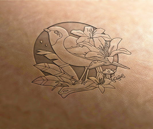 Leather Stamp : Bird in Flowers - Delrin Material