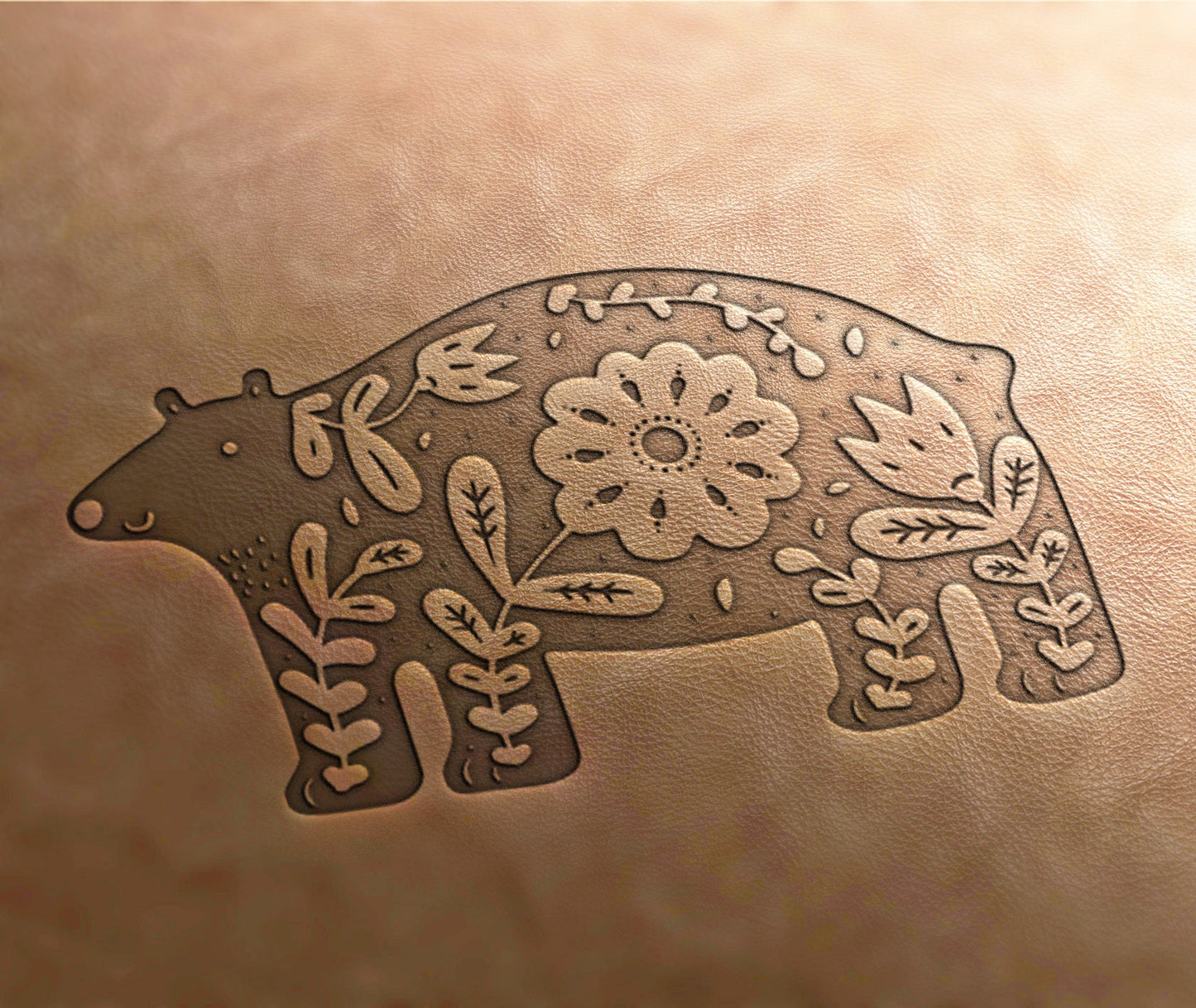 Delrin Leather Stamp, folklore flower, folk bear, ethnic bear, leather tools, craft tools, leather stamp, leather stamps, embossing tools