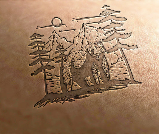 Leather Stamp : Bear landscape - Delrin Material